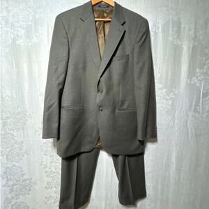 Chaps Ralph Lauren Suit 42T Brown Micro Check 100% Wool Jacket Pants 36x30
